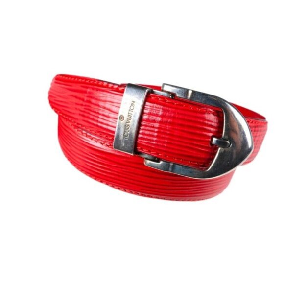 Louis Vuitton 85/34 Red Epi Leather Ceinture Belt Silver Buckle - Picture 1 of 8